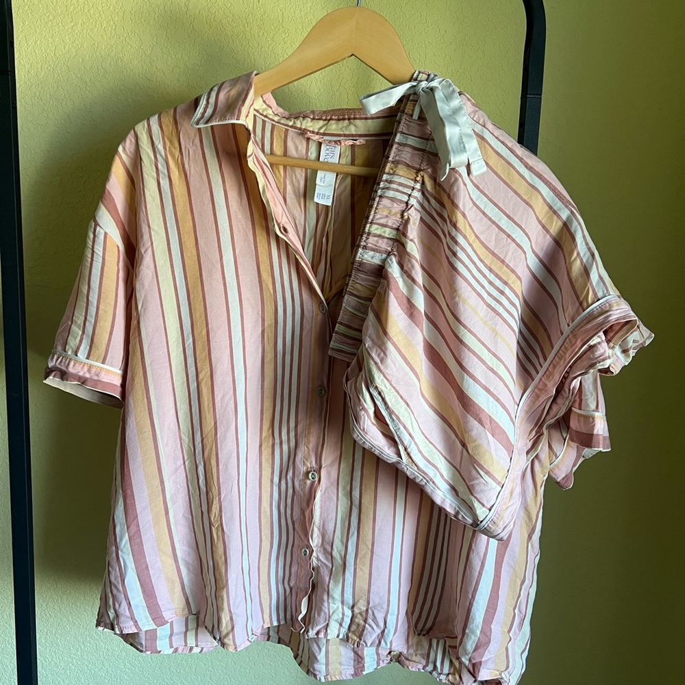 Striped Two-Piece Pajama Set in Blush, Cream and peach. Stars Above Target brand